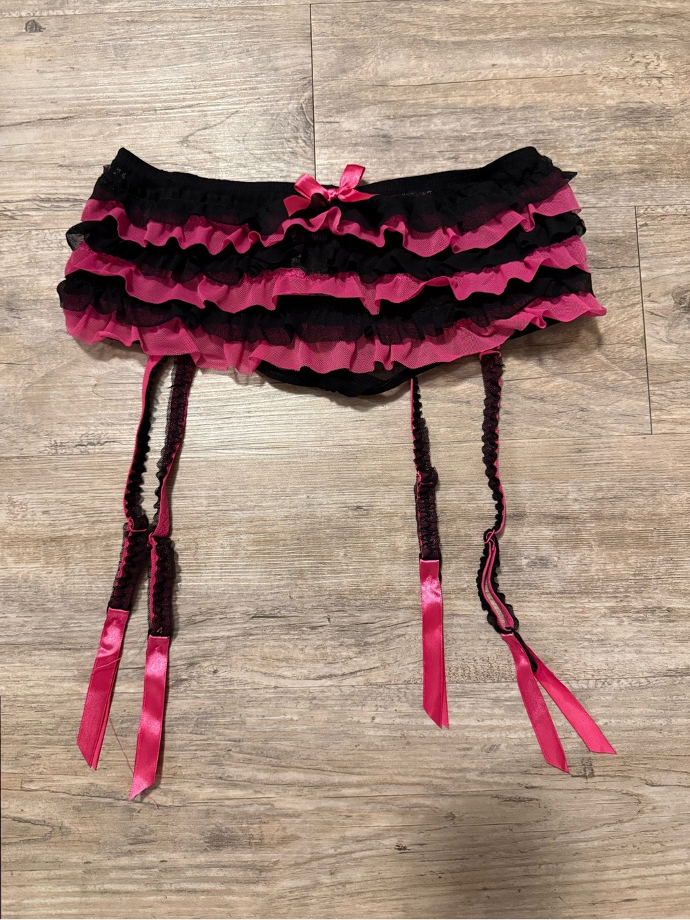 Native Black and Hot Pink Layered Ruffle Panty with Garter Straps
